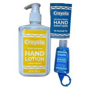 Crayola Hygiene Bundle of 3 Hand Lotion, Hand Sanitizer with Holder & 15 Packets